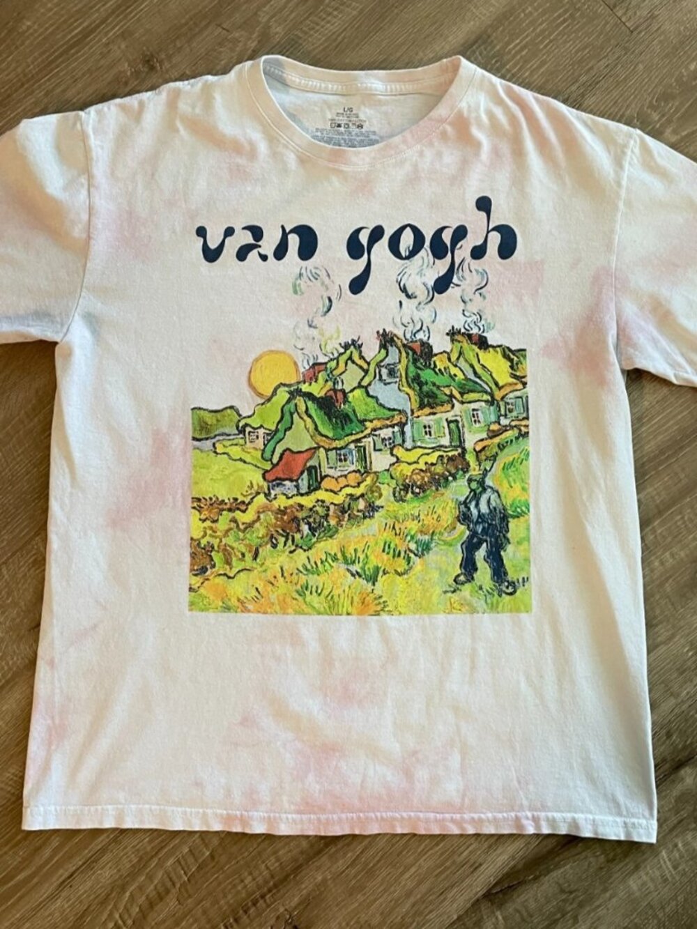 Vincent Van Gogh Men's White Pink Tie Dye T-Shirt Size Large Vintage Art Graphic